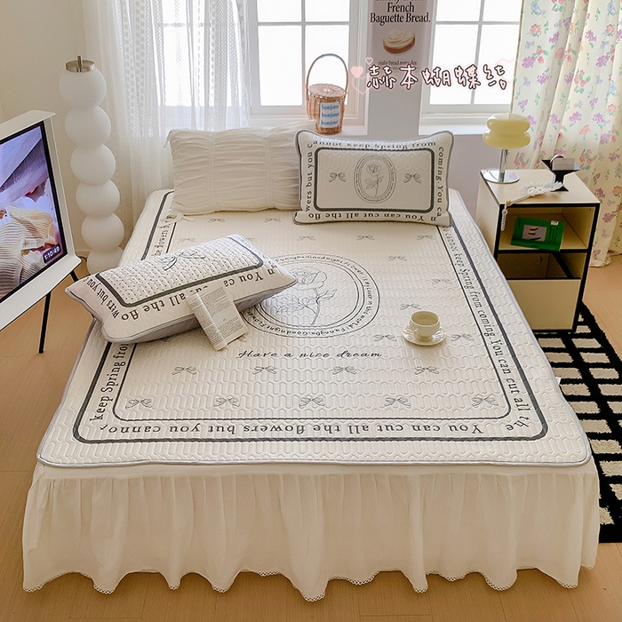 顾里家纺 2025新款凉感丝数码印花ins大版卡通席三件套 赫本蝴蝶结