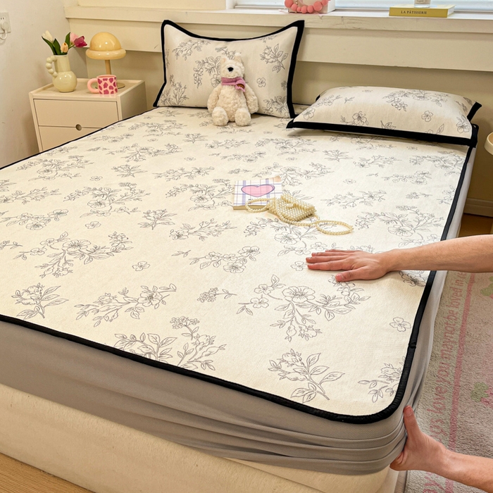 91家纺网 家纺一手货源 找家纺 慕澄家纺 2025新款小清新印花真冰藤系列凉席床笠款 床笠-花影