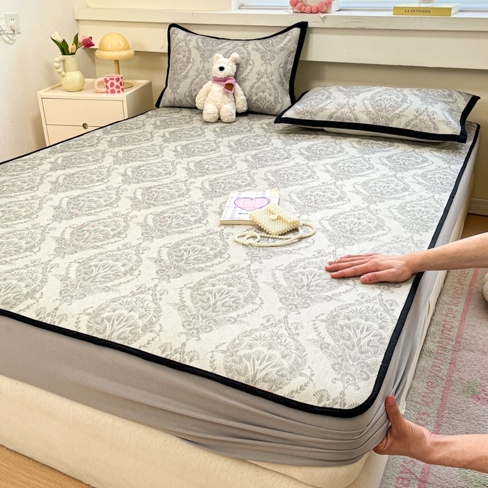 91家纺网 家纺一手货源 找家纺 慕澄家纺 2025新款小清新印花真冰藤系列凉席床笠款 床笠-威廉