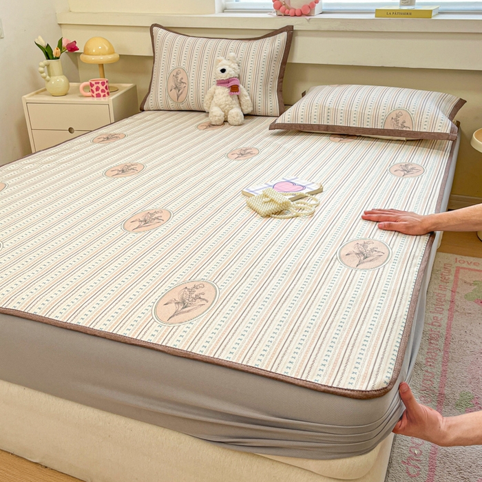 91家纺网 家纺一手货源 找家纺 慕澄家纺 2025新款小清新印花真冰藤系列凉席床笠款 床笠-意境