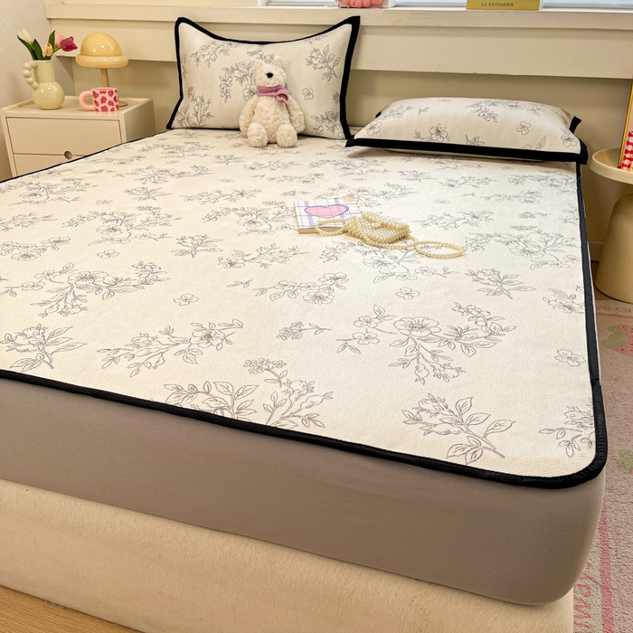 91家纺网 家纺一手货源 找家纺 慕澄家纺 2025新款小清新印花真冰藤系列凉席床笠款 床笠-花影