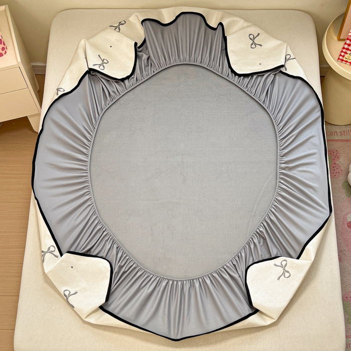 91家纺网 家纺一手货源 找家纺 慕澄家纺 2025新款小清新印花真冰藤系列凉席床笠款 床笠-波点蝴蝶结