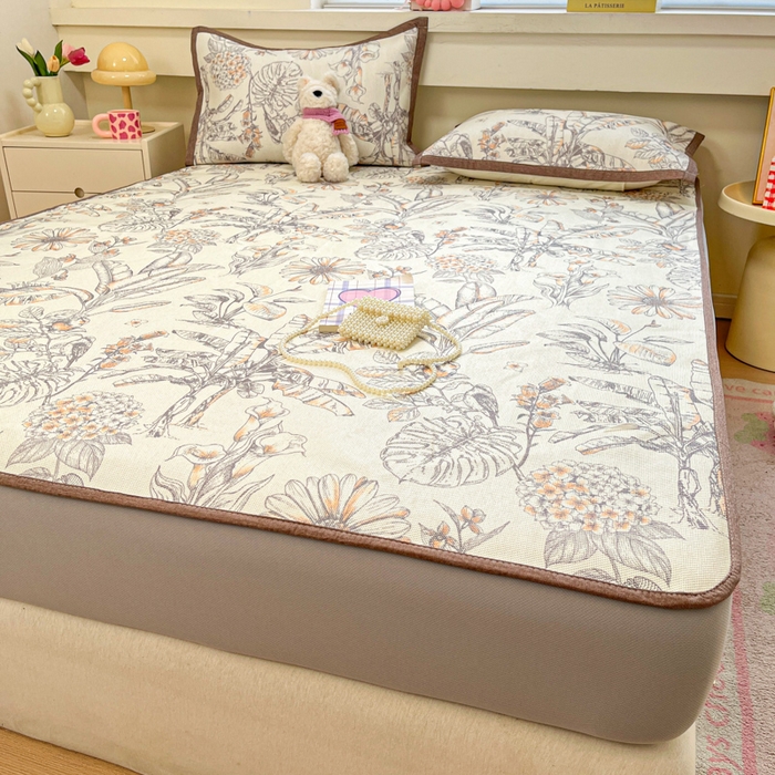 91家纺网 家纺一手货源 找家纺 慕澄家纺 2025新款小清新印花真冰藤系列凉席床笠款 床笠-丛林