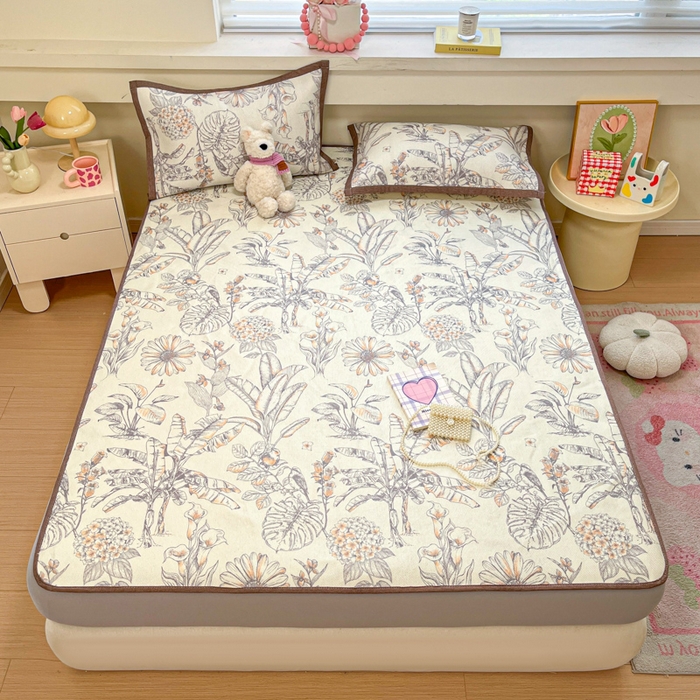 91家纺网 家纺一手货源 找家纺 慕澄家纺 2025新款小清新印花真冰藤系列凉席床笠款 床笠-丛林