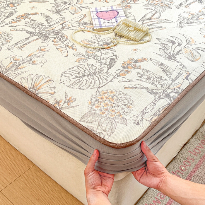 91家纺网 家纺一手货源 找家纺 慕澄家纺 2025新款小清新印花真冰藤系列凉席床笠款 床笠-丛林