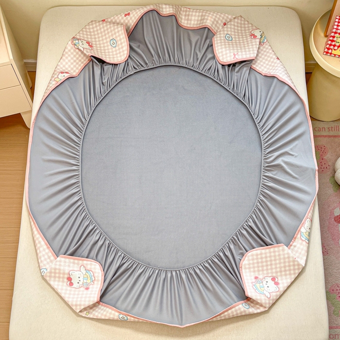 91家纺网 家纺一手货源 找家纺 慕澄家纺 2025新款小清新印花真冰藤系列凉席床笠款 床笠-粉格猫咪