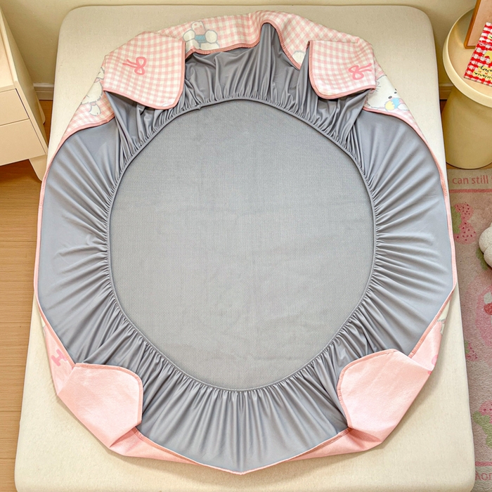 91家纺网 家纺一手货源 找家纺 慕澄家纺 2025新款小清新印花真冰藤系列凉席床笠款 床笠-格子奶芙芙