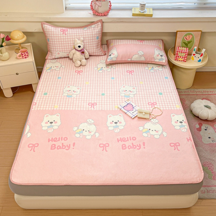 91家纺网 家纺一手货源 找家纺 慕澄家纺 2025新款小清新印花真冰藤系列凉席床笠款 床笠-格子奶芙芙