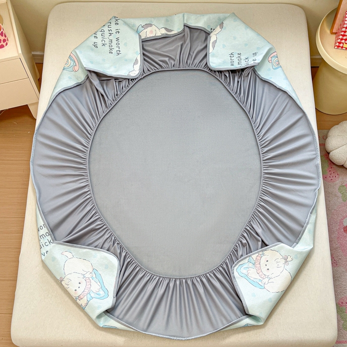 91家纺网 家纺一手货源 找家纺 慕澄家纺 2025新款小清新印花真冰藤系列凉席床笠款 床笠-害羞喵