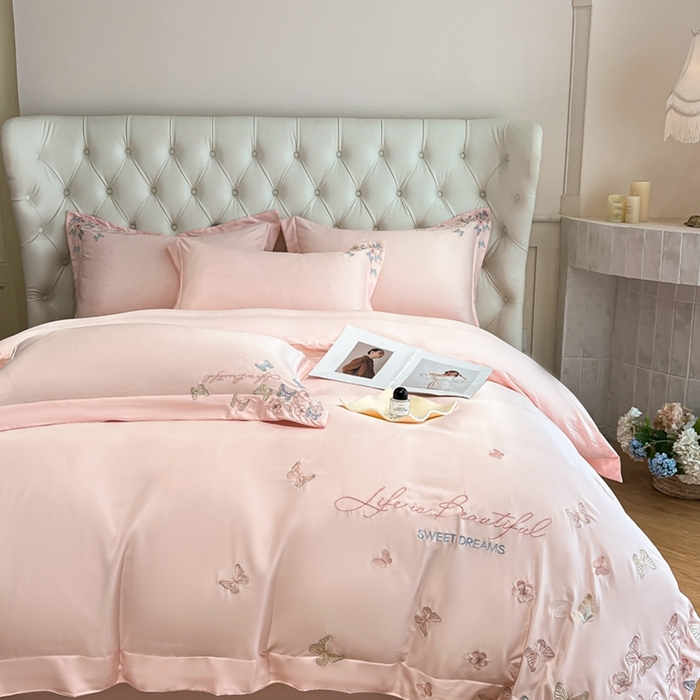 91家纺网 家纺一手货源 找家纺 （总）新方向 2025新款天丝刺绣四件套-蝶恋