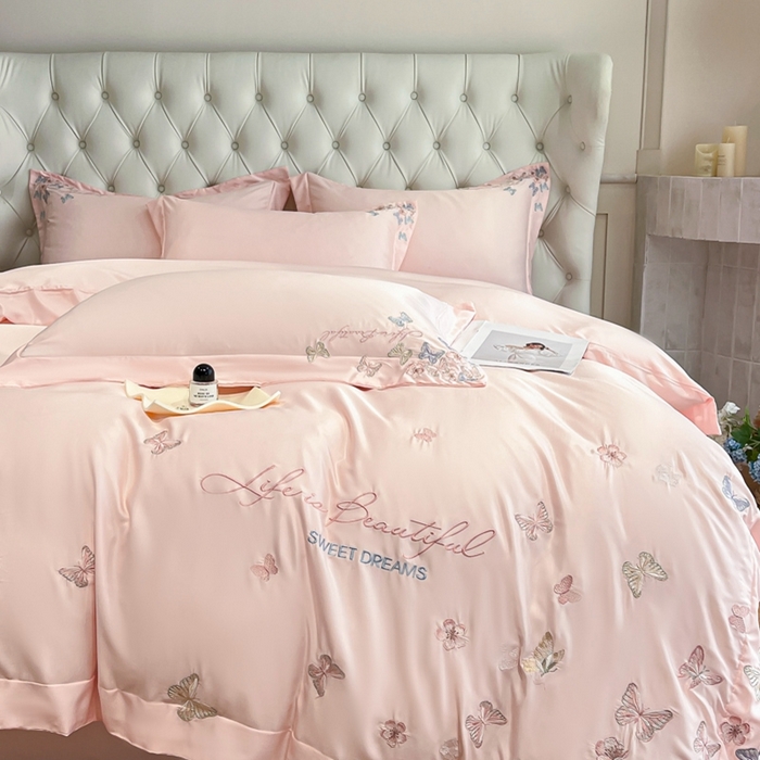 91家纺网 家纺一手货源 找家纺 （总）新方向 2025新款天丝刺绣四件套-蝶恋