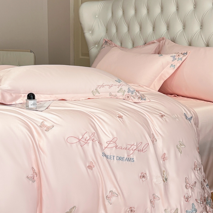 91家纺网 家纺一手货源 找家纺 （总）新方向 2025新款天丝刺绣四件套-蝶恋