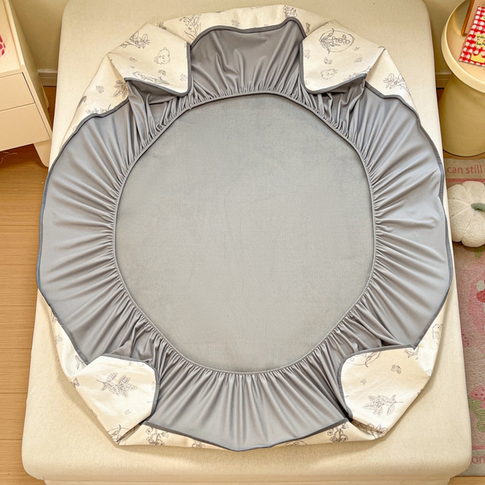 91家纺网 家纺一手货源 找家纺 慕澄家纺 2025新款小清新印花真冰藤系列凉席床笠款 床笠-花儿小兔