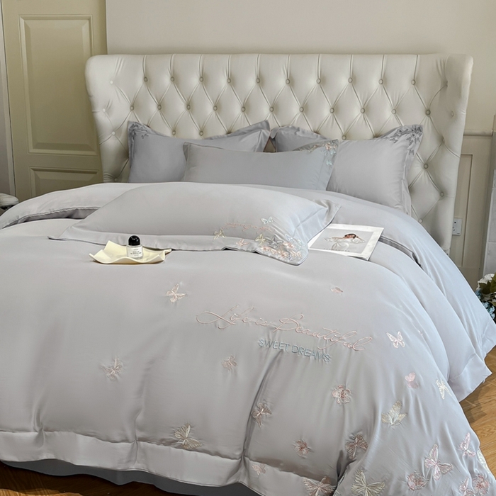 91家纺网 家纺一手货源 找家纺 新方向 2025新款天丝刺绣四件套-蝶恋 蝶恋-爵士灰