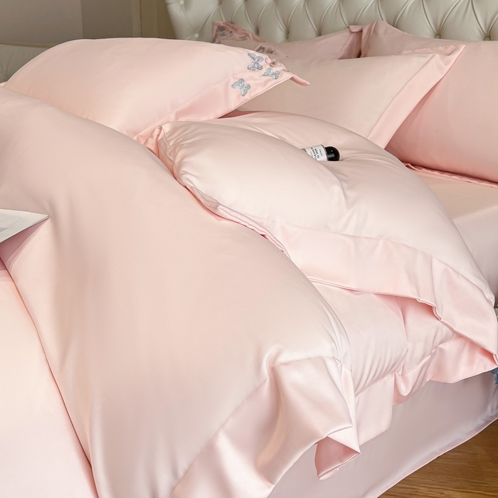 91家纺网 家纺一手货源 找家纺 新方向 2025新款天丝刺绣四件套-蝶恋 蝶恋-粉玉