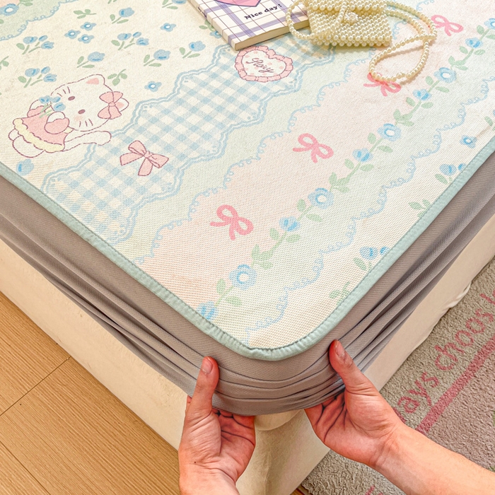 91家纺网 家纺一手货源 找家纺 慕澄家纺 2025新款小清新印花真冰藤系列凉席床笠款 床笠-蓝系宠儿