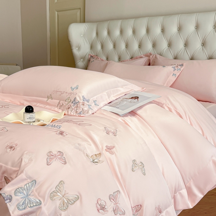 91家纺网 家纺一手货源 找家纺 新方向 2025新款天丝刺绣四件套-蝶恋 蝶恋-粉玉