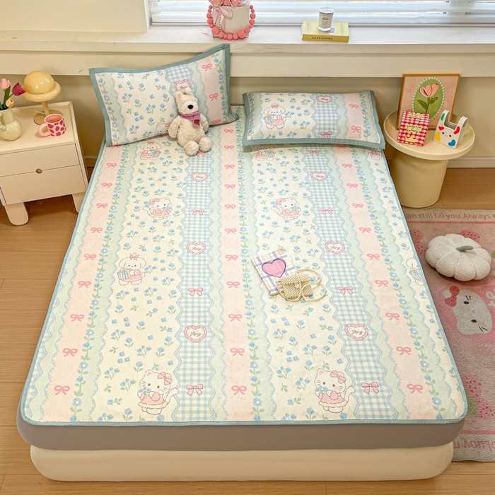 91家纺网 家纺一手货源 找家纺 慕澄家纺 2025新款小清新印花真冰藤系列凉席床笠款 床笠-蓝系宠儿