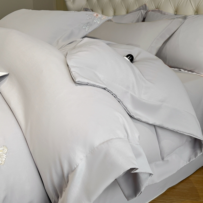 91家纺网 家纺一手货源 找家纺 新方向 2025新款天丝刺绣四件套-蝶恋 蝶恋-爵士灰