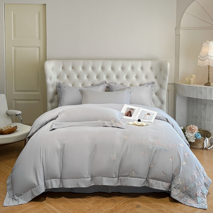 91家纺网 家纺一手货源 找家纺 新方向 2025新款天丝刺绣四件套-蝶恋 蝶恋-爵士灰