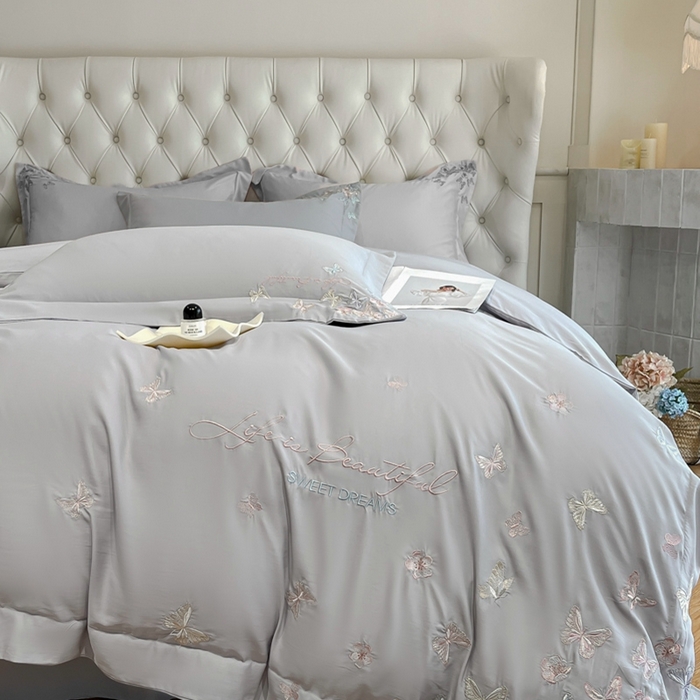 91家纺网 家纺一手货源 找家纺 新方向 2025新款天丝刺绣四件套-蝶恋 蝶恋-爵士灰