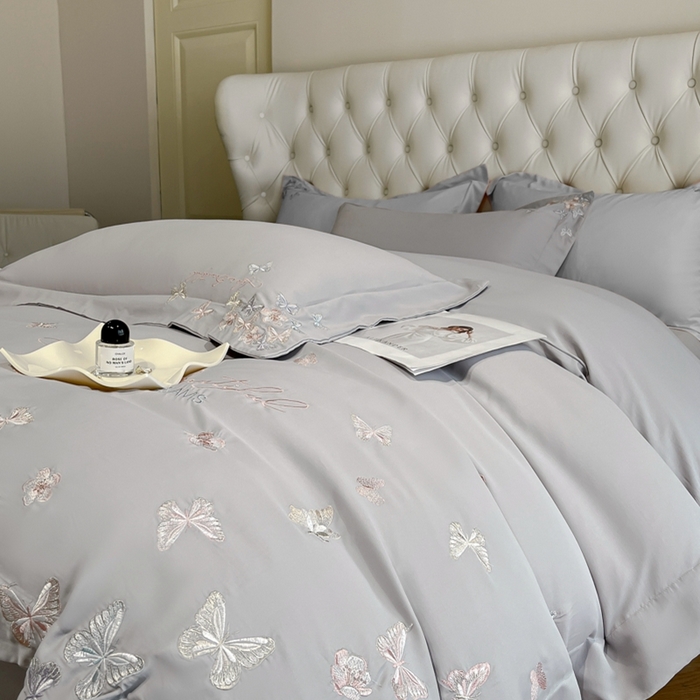 91家纺网 家纺一手货源 找家纺 新方向 2025新款天丝刺绣四件套-蝶恋 蝶恋-爵士灰