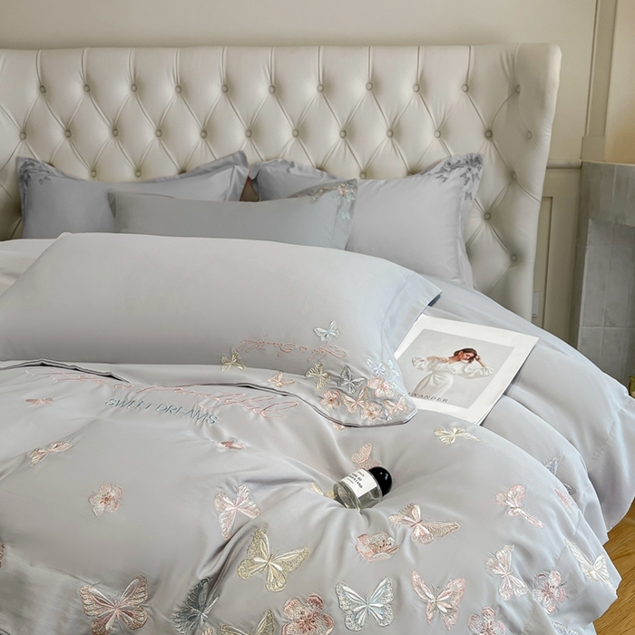 91家纺网 家纺一手货源 找家纺 新方向 2025新款天丝刺绣四件套-蝶恋 蝶恋-爵士灰