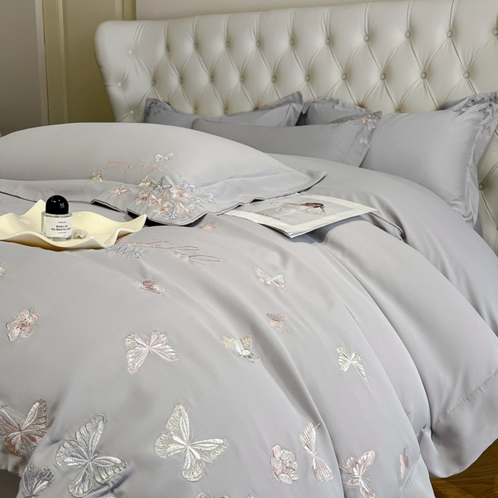 91家纺网 家纺一手货源 找家纺 新方向 2025新款天丝刺绣四件套-蝶恋 蝶恋-爵士灰