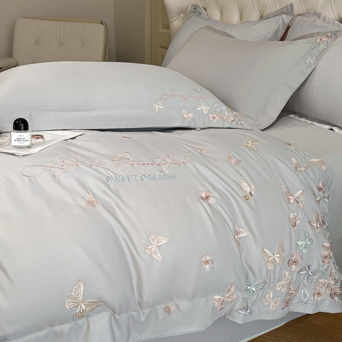 91家纺网 家纺一手货源 找家纺 新方向 2025新款天丝刺绣四件套-蝶恋 蝶恋-爵士灰