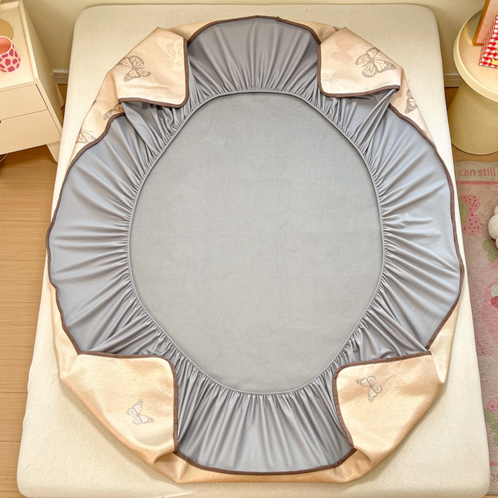 91家纺网 家纺一手货源 找家纺 慕澄家纺 2025新款小清新印花真冰藤系列凉席床笠款 床笠-翩翩蝴蝶