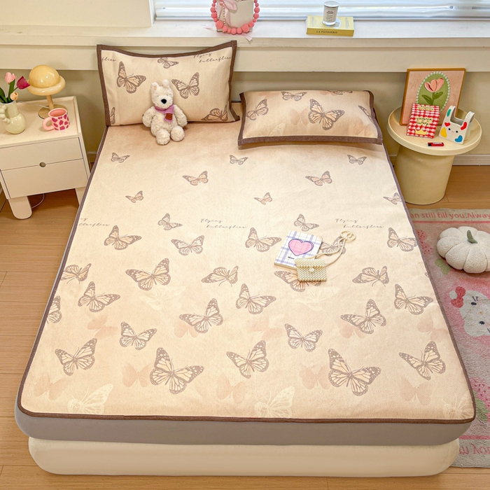 91家纺网 家纺一手货源 找家纺 慕澄家纺 2025新款小清新印花真冰藤系列凉席床笠款 床笠-翩翩蝴蝶