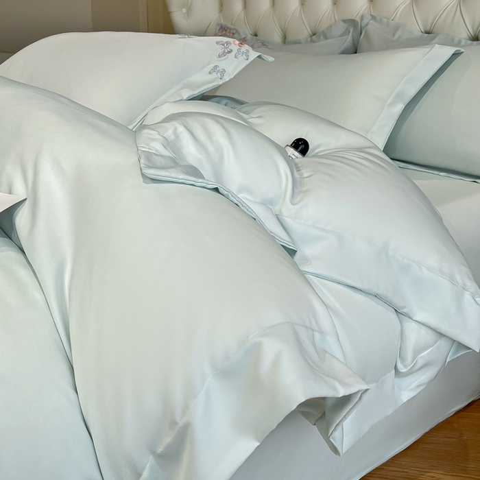 91家纺网 家纺一手货源 找家纺 新方向 2025新款天丝刺绣四件套-蝶恋 蝶恋-抹茶绿