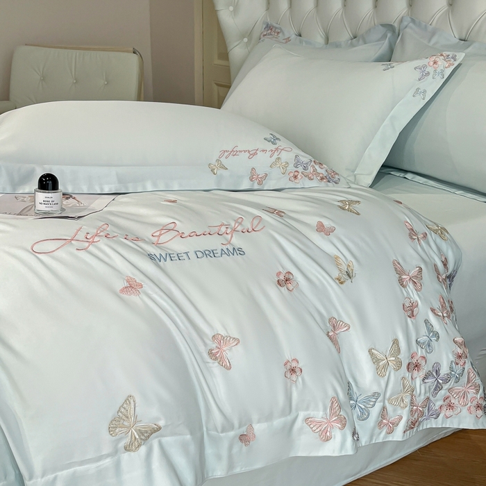 91家纺网 家纺一手货源 找家纺 新方向 2025新款天丝刺绣四件套-蝶恋 蝶恋-抹茶绿