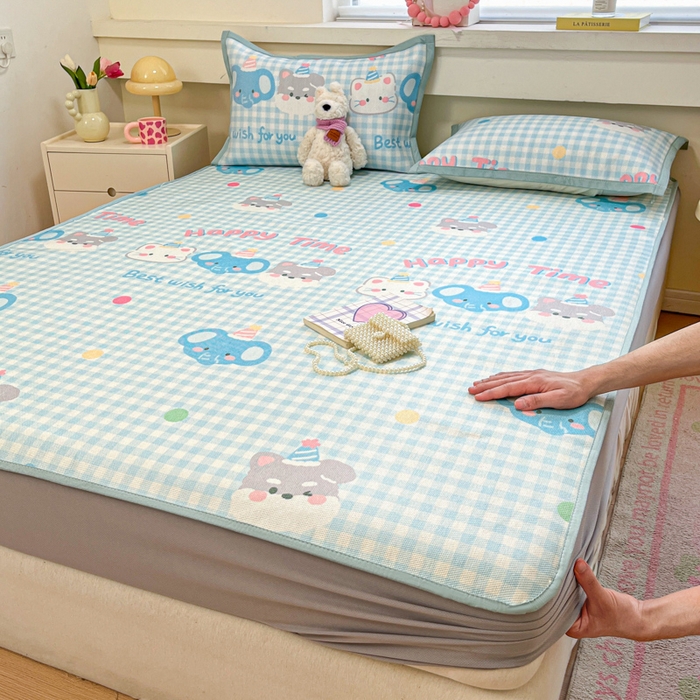 慕澄家纺 2025新款小清新印花真冰藤系列凉席床笠款 床笠-趣乐园