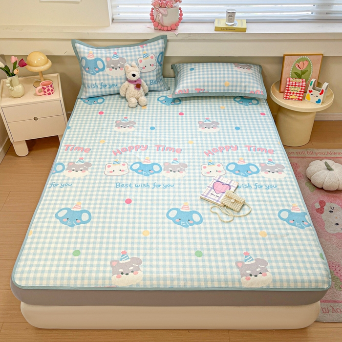 91家纺网 家纺一手货源 找家纺 慕澄家纺 2025新款小清新印花真冰藤系列凉席床笠款 床笠-趣乐园