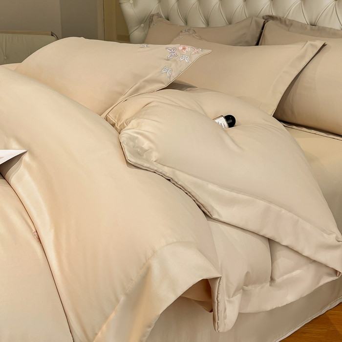 91家纺网 家纺一手货源 找家纺 新方向 2025新款天丝刺绣四件套-蝶恋 蝶恋-香槟