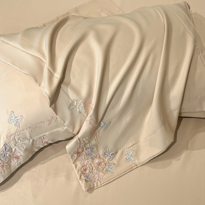 91家纺网 家纺一手货源 找家纺 新方向 2025新款天丝刺绣四件套-蝶恋 蝶恋-香槟