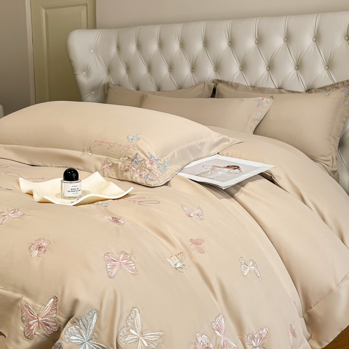 91家纺网 家纺一手货源 找家纺 新方向 2025新款天丝刺绣四件套-蝶恋 蝶恋-香槟