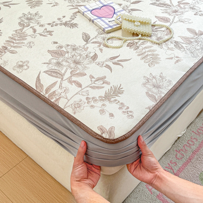 91家纺网 家纺一手货源 找家纺 慕澄家纺 2025新款小清新印花真冰藤系列凉席床笠款 床笠-树屿