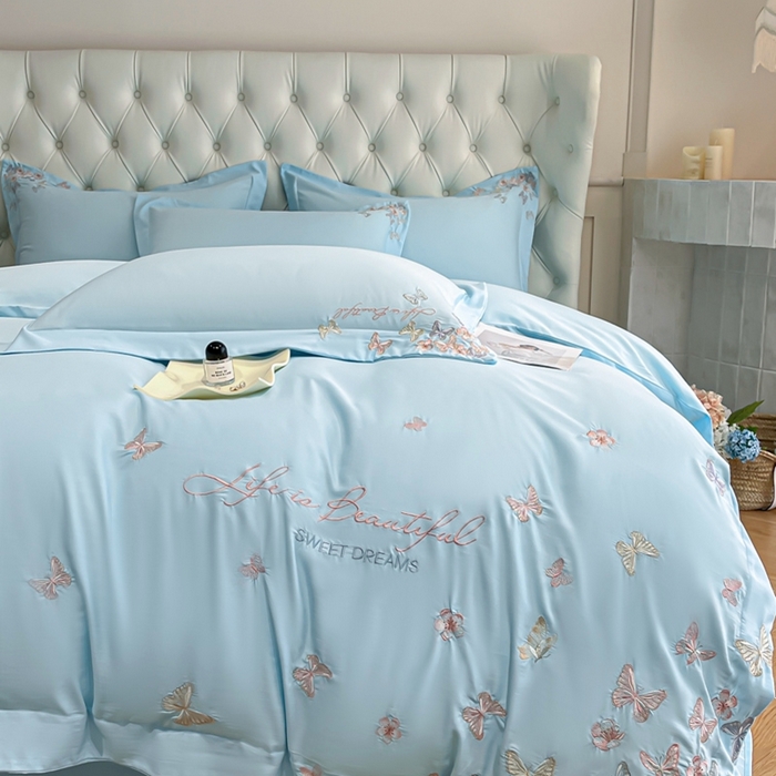 91家纺网 家纺一手货源 找家纺 新方向 2025新款天丝刺绣四件套-蝶恋 蝶恋-以太兰