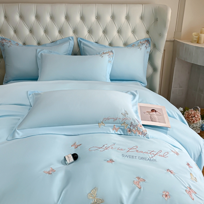 91家纺网 家纺一手货源 找家纺 新方向 2025新款天丝刺绣四件套-蝶恋 蝶恋-以太兰