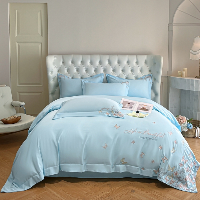 91家纺网 家纺一手货源 找家纺 新方向 2025新款天丝刺绣四件套-蝶恋 蝶恋-以太兰