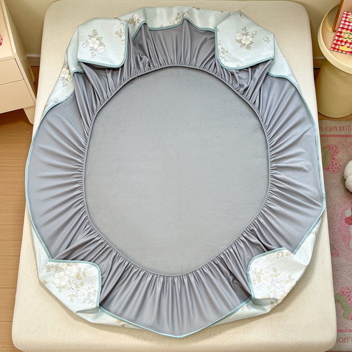 91家纺网 家纺一手货源 找家纺 慕澄家纺 2025新款小清新印花真冰藤系列凉席床笠款 床笠-缇蓝