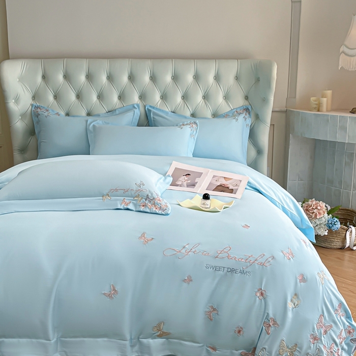 91家纺网 家纺一手货源 找家纺 新方向 2025新款天丝刺绣四件套-蝶恋 蝶恋-以太兰