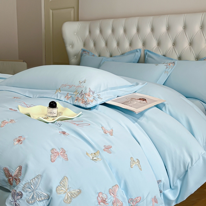 91家纺网 家纺一手货源 找家纺 新方向 2025新款天丝刺绣四件套-蝶恋 蝶恋-以太兰