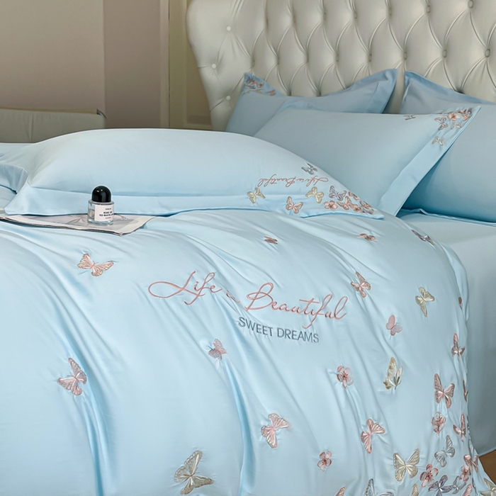 91家纺网 家纺一手货源 找家纺 新方向 2025新款天丝刺绣四件套-蝶恋 蝶恋-以太兰