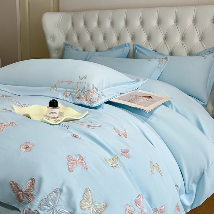 91家纺网 家纺一手货源 找家纺 新方向 2025新款天丝刺绣四件套-蝶恋 蝶恋-以太兰