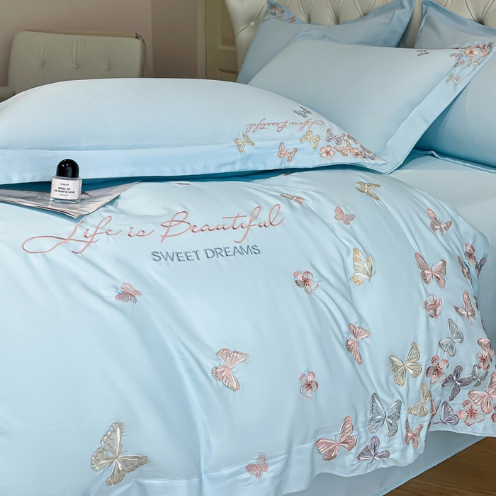 91家纺网 家纺一手货源 找家纺 新方向 2025新款天丝刺绣四件套-蝶恋 蝶恋-以太兰