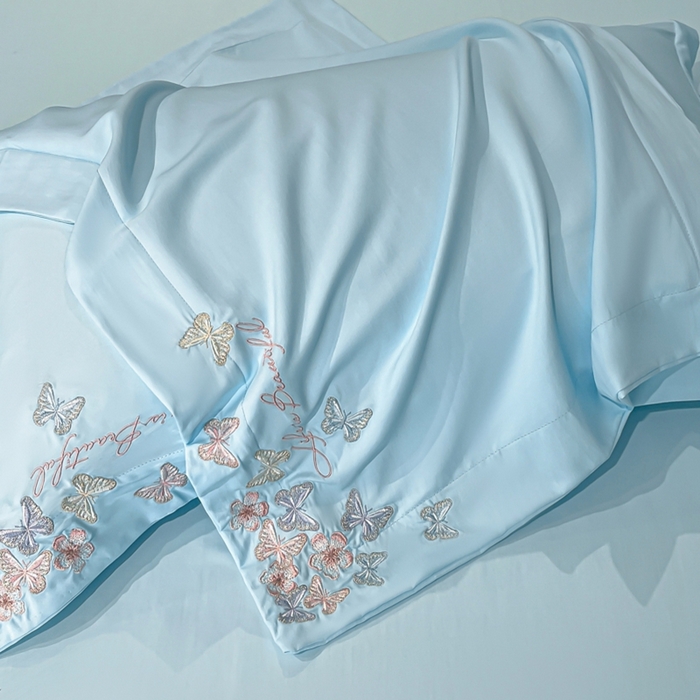 91家纺网 家纺一手货源 找家纺 新方向 2025新款天丝刺绣四件套-蝶恋 蝶恋-以太兰