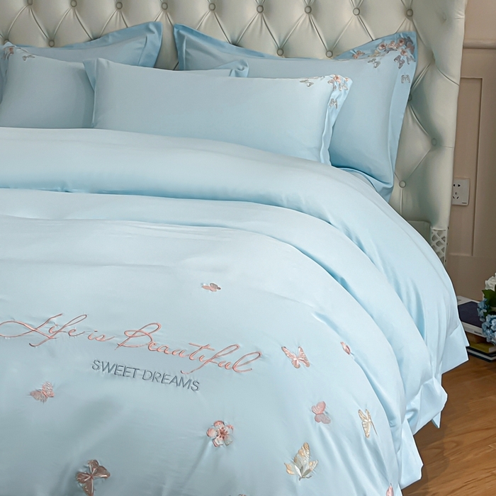 91家纺网 家纺一手货源 找家纺 新方向 2025新款天丝刺绣四件套-蝶恋 蝶恋-以太兰